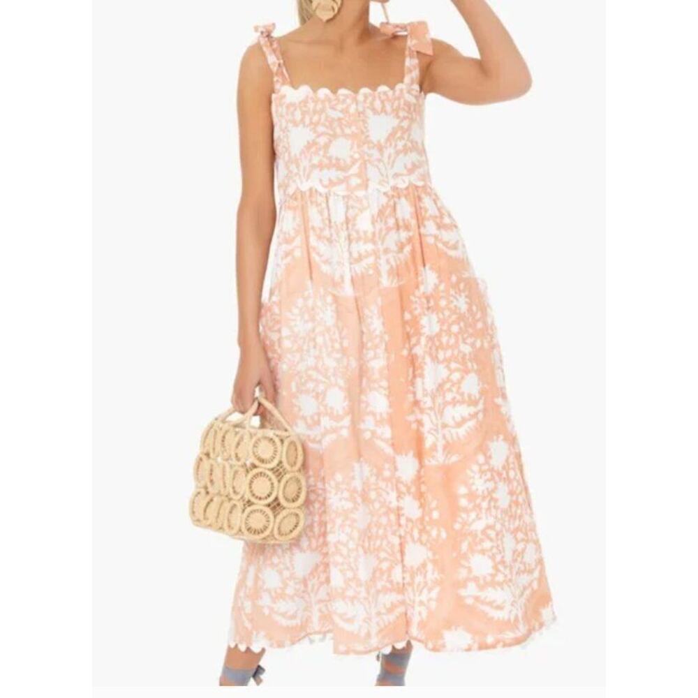 JULIET DUNN Sz 2 6/8 M Palladio Jaipur Pink Ric Rac Trim Tie Shoulder Midi Dress
